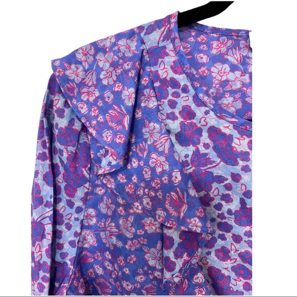 Vineyard Vines Floral Ruffle Button Front cotton Top Size 8 - Picture 8 of 13